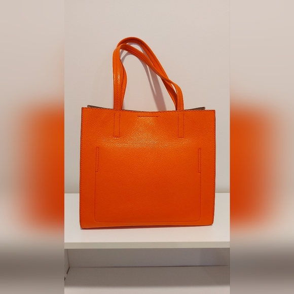 BANANA REPUBLIC pebbled italian leather orange tote bag convertible shape - Picture 5 of 15